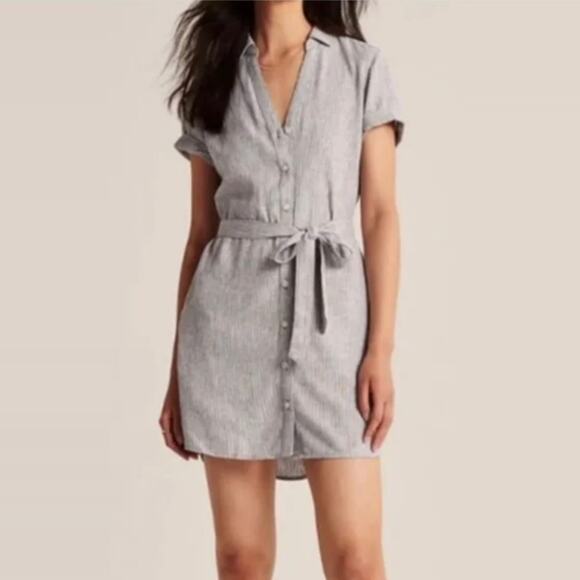 Abercrombie & Fitch Short Sleeve Chambray Shirt Dress w/ Belt & Pockets sz Small - Picture 9 of 9